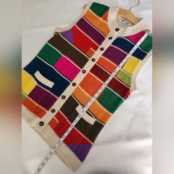 LAM Alpaca Colorful Multicolor Cardigan Vest - Picture 4 of 8